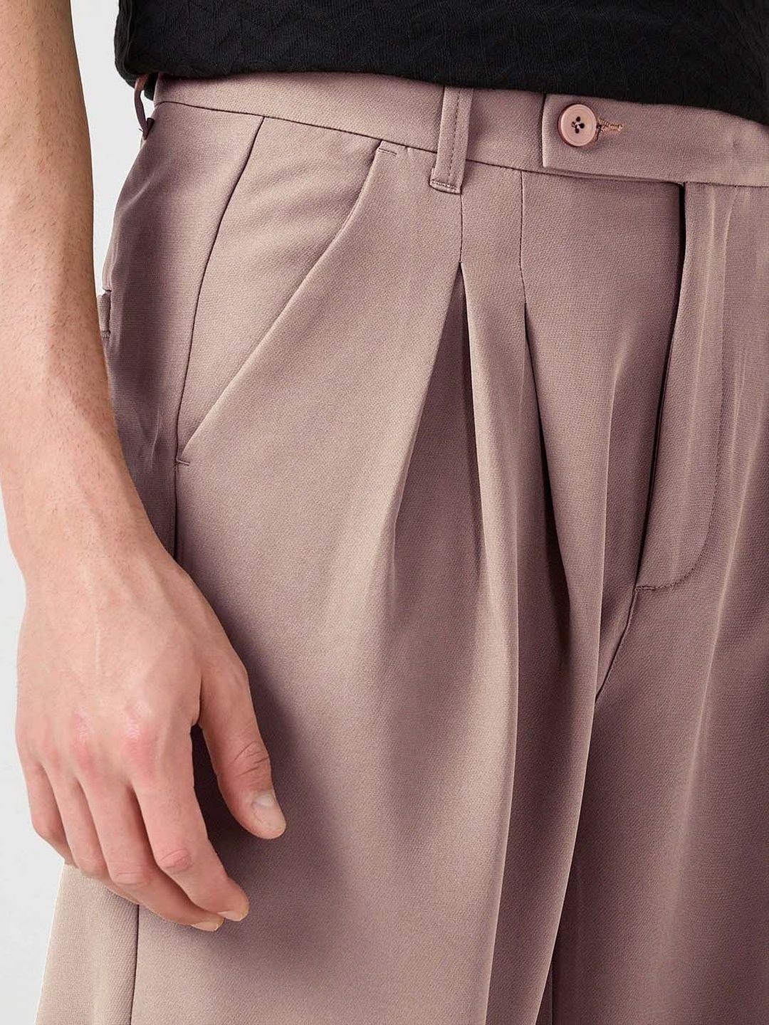 Men Straight Fit Pleated Trousers