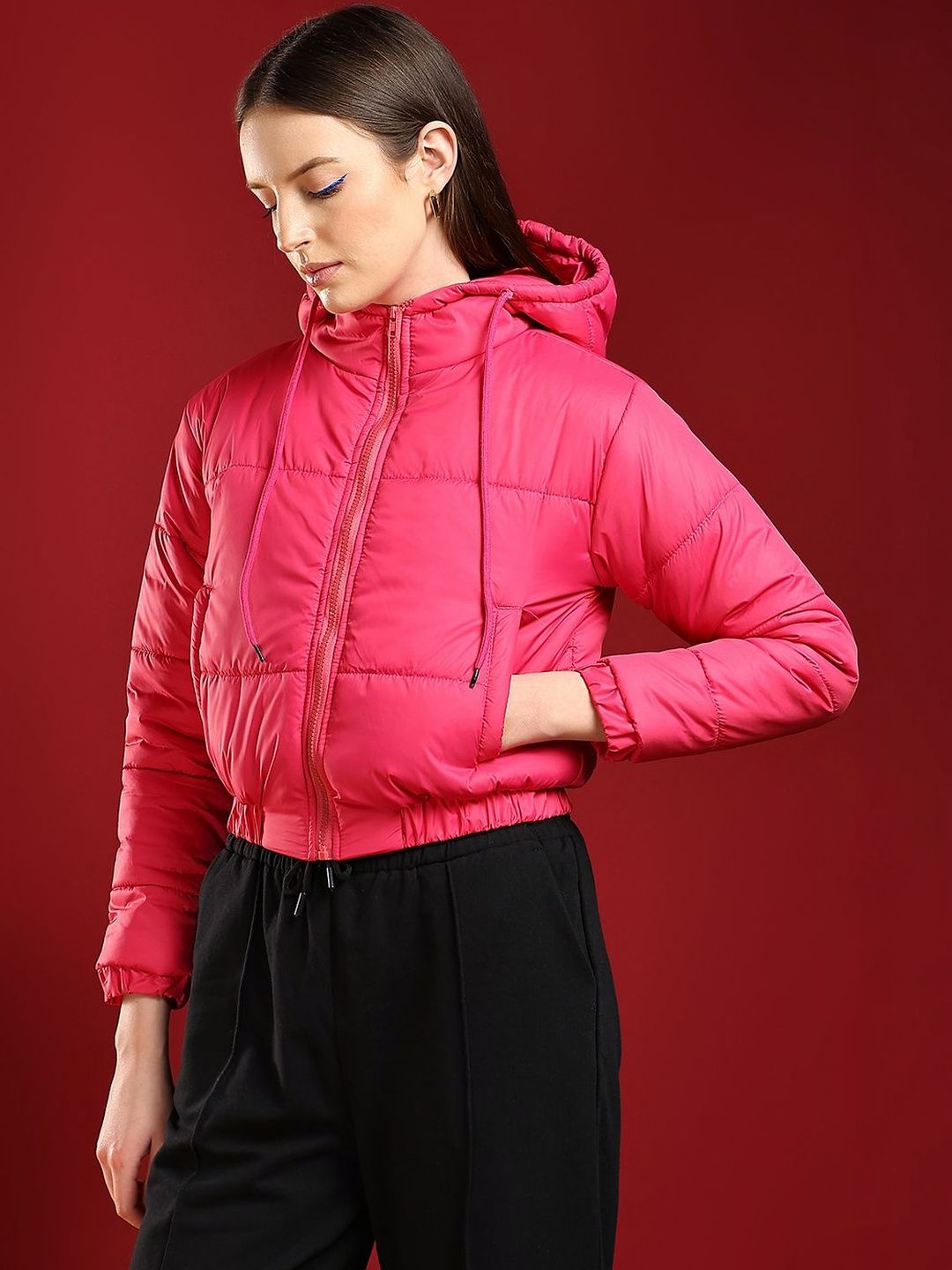 NOWI Women Solid Lightweight Crop Puffer Jacket