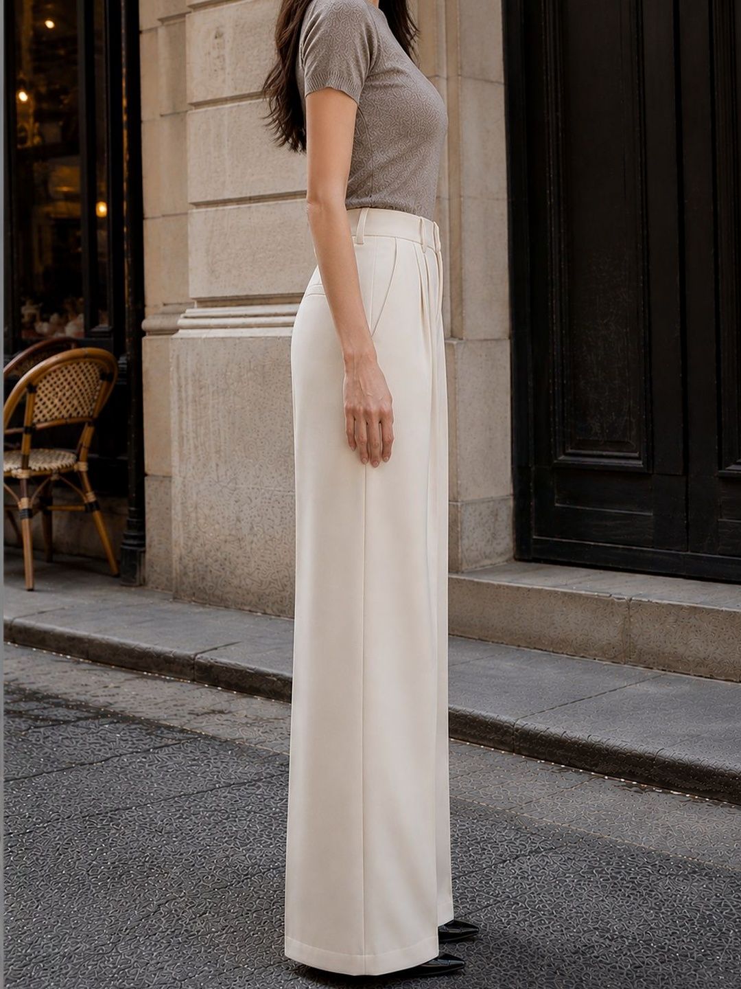 Women Relaxed High-Rise Wrinkle Free Pleated Button Trousers