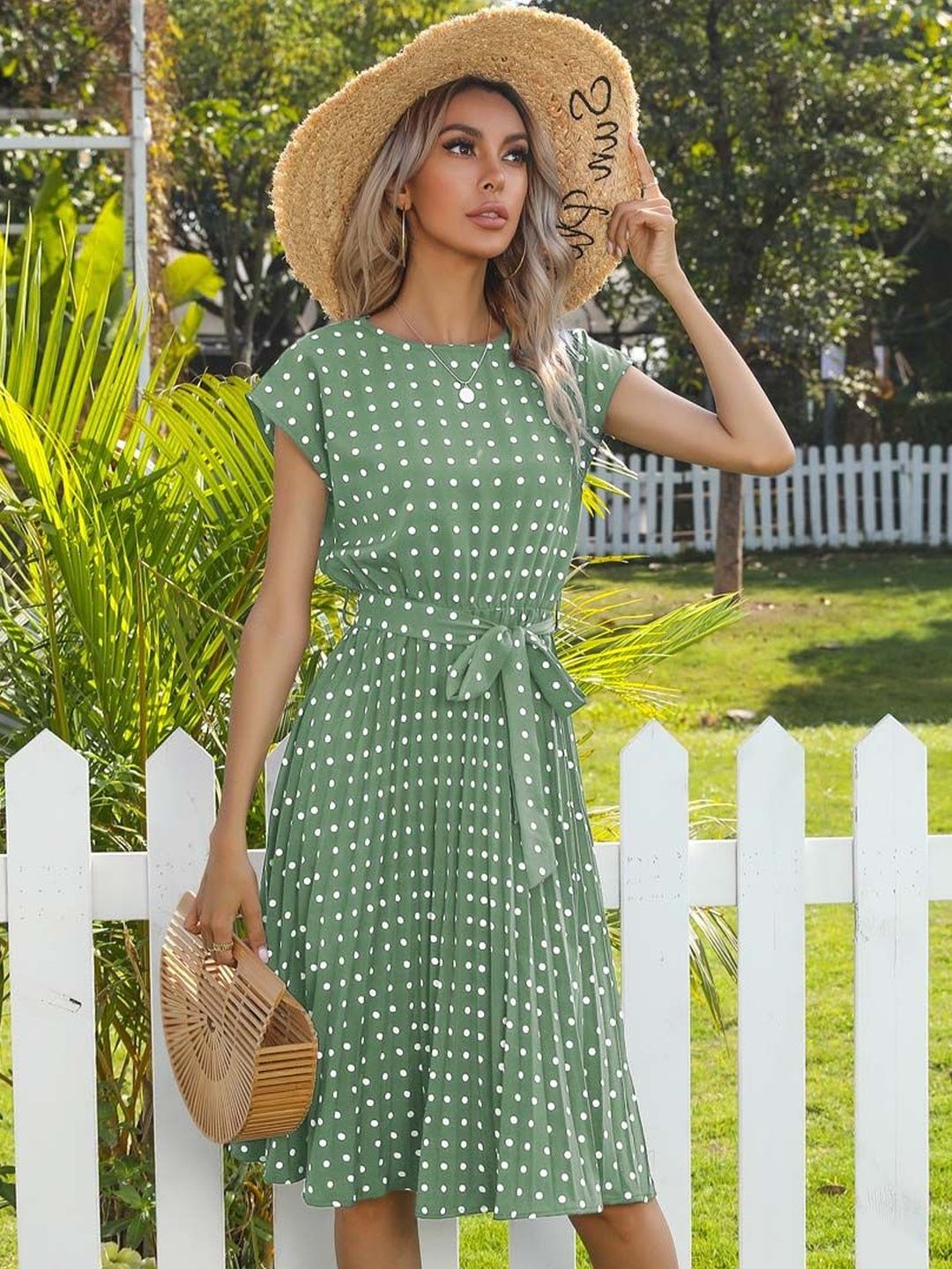 NOWI Polka Dot Print Fit & Flare Midi Dress