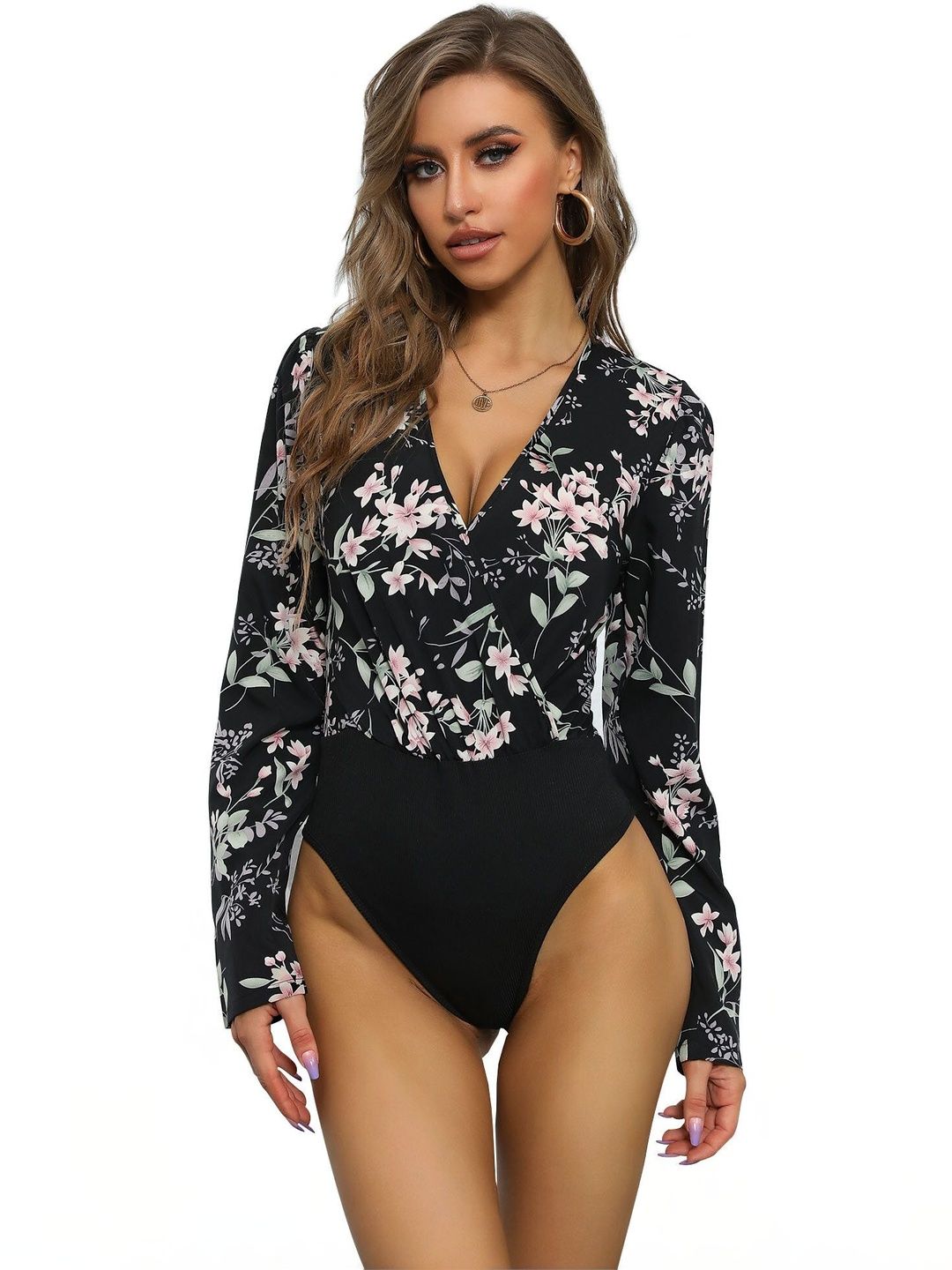 Printed V-Neck Bodysuit