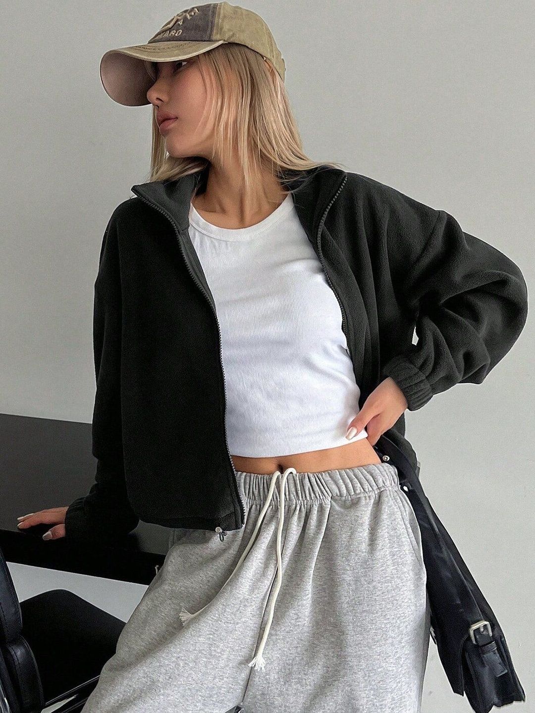 Women Fleece Lightweight Crop Open Front Jacket