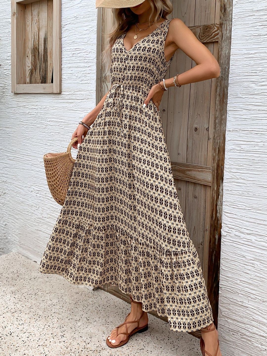 Print Fit & Flare Maxi Dress