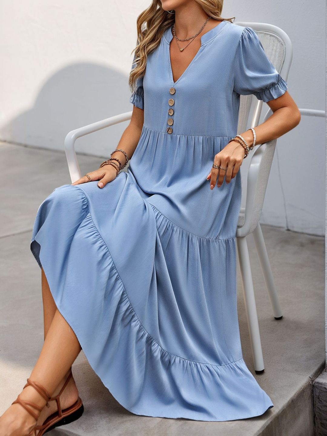 Puff Sleeve Fit & Flare Midi Dress