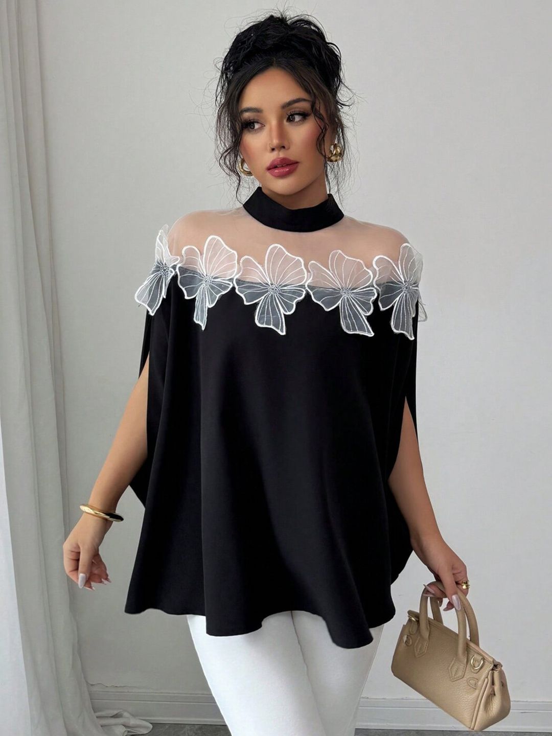 Women Floral Semi Sheer Party Shirt