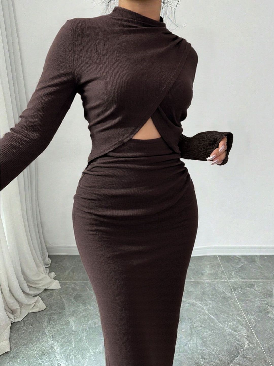 Women's Brown Bodycon Maxi Dress Blend Printed