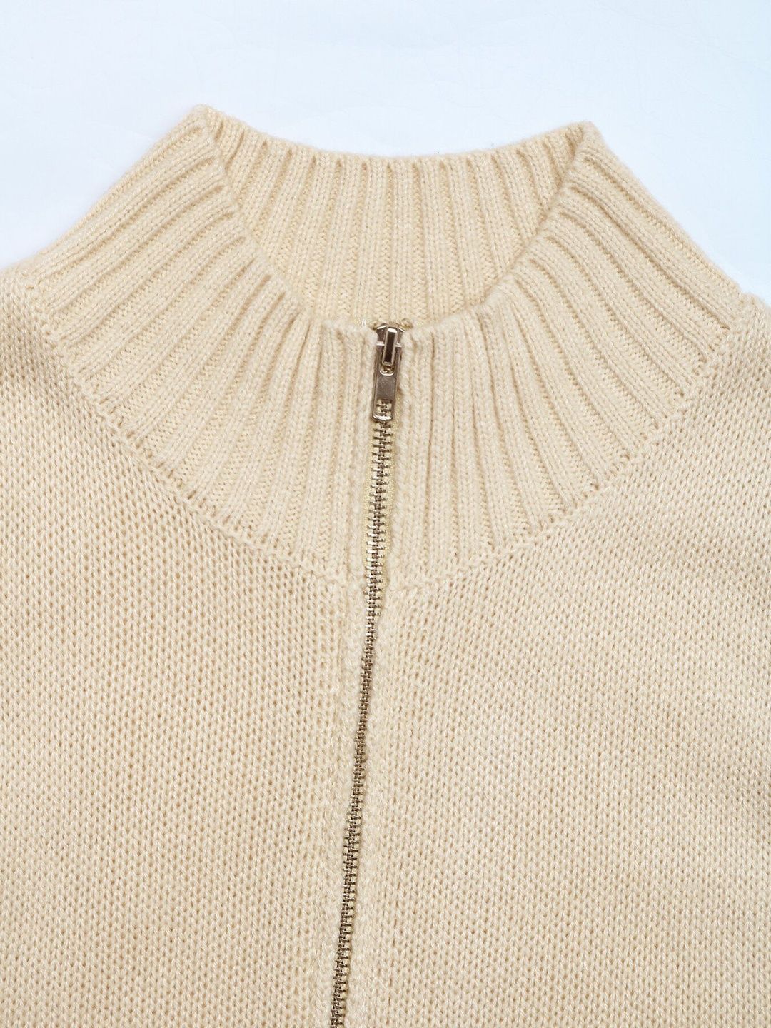 Women's Beige Nowi Women Ribbed Sweater Vest Blend Printed