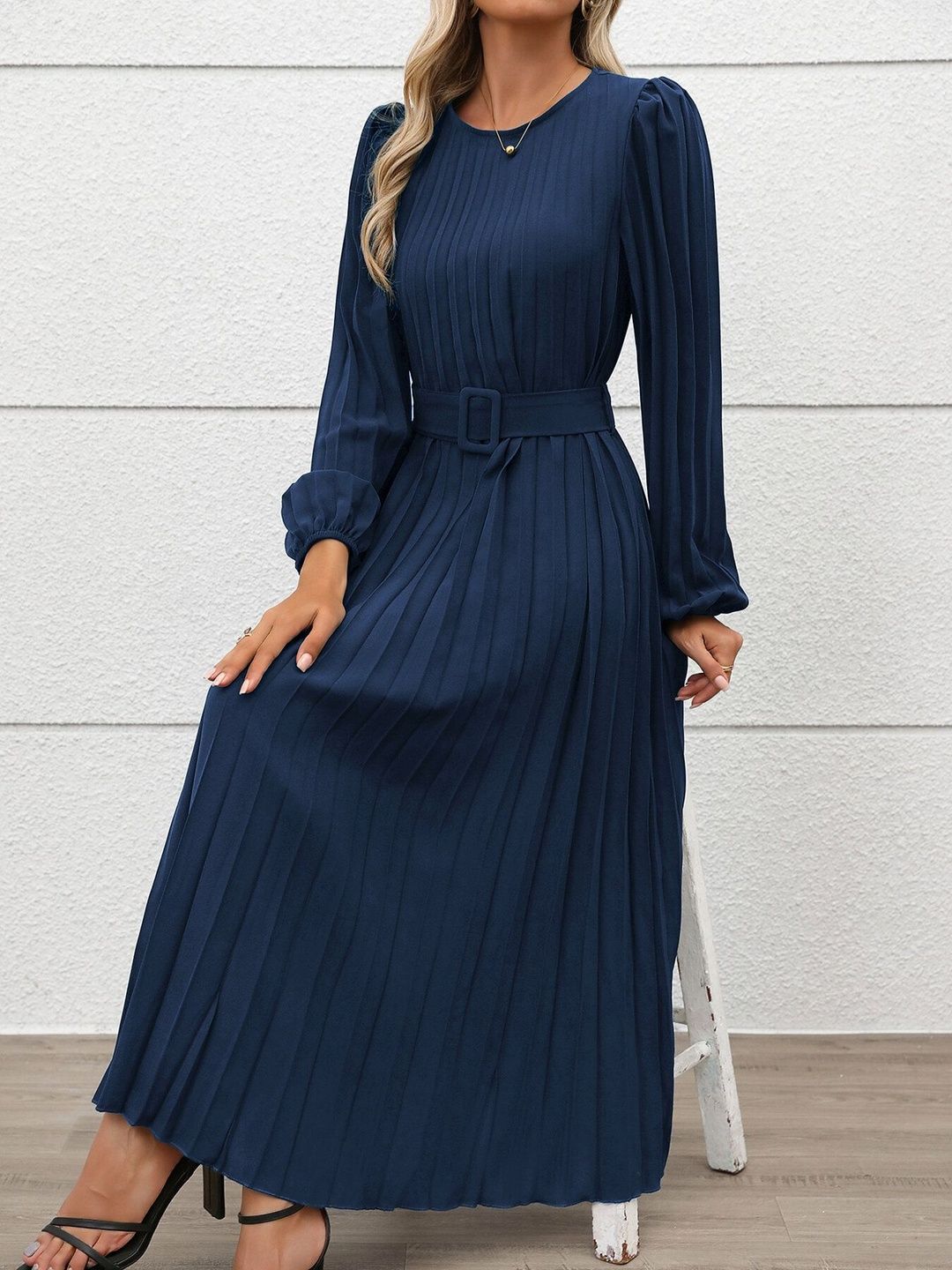 Women's Blue Nowi A-Line Midi Dress Blend Printed