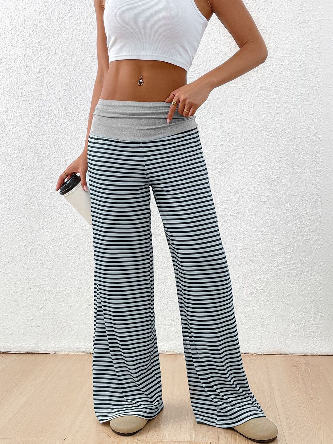 Women Striped Non Iron Trousers