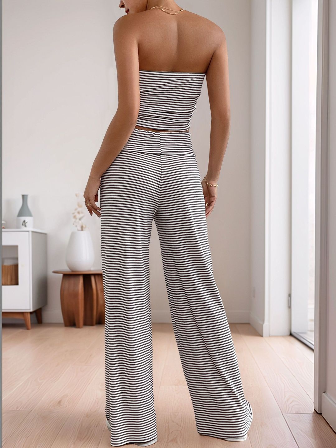 Striped Off-Shoulder Top & Palazzos Co-Ords