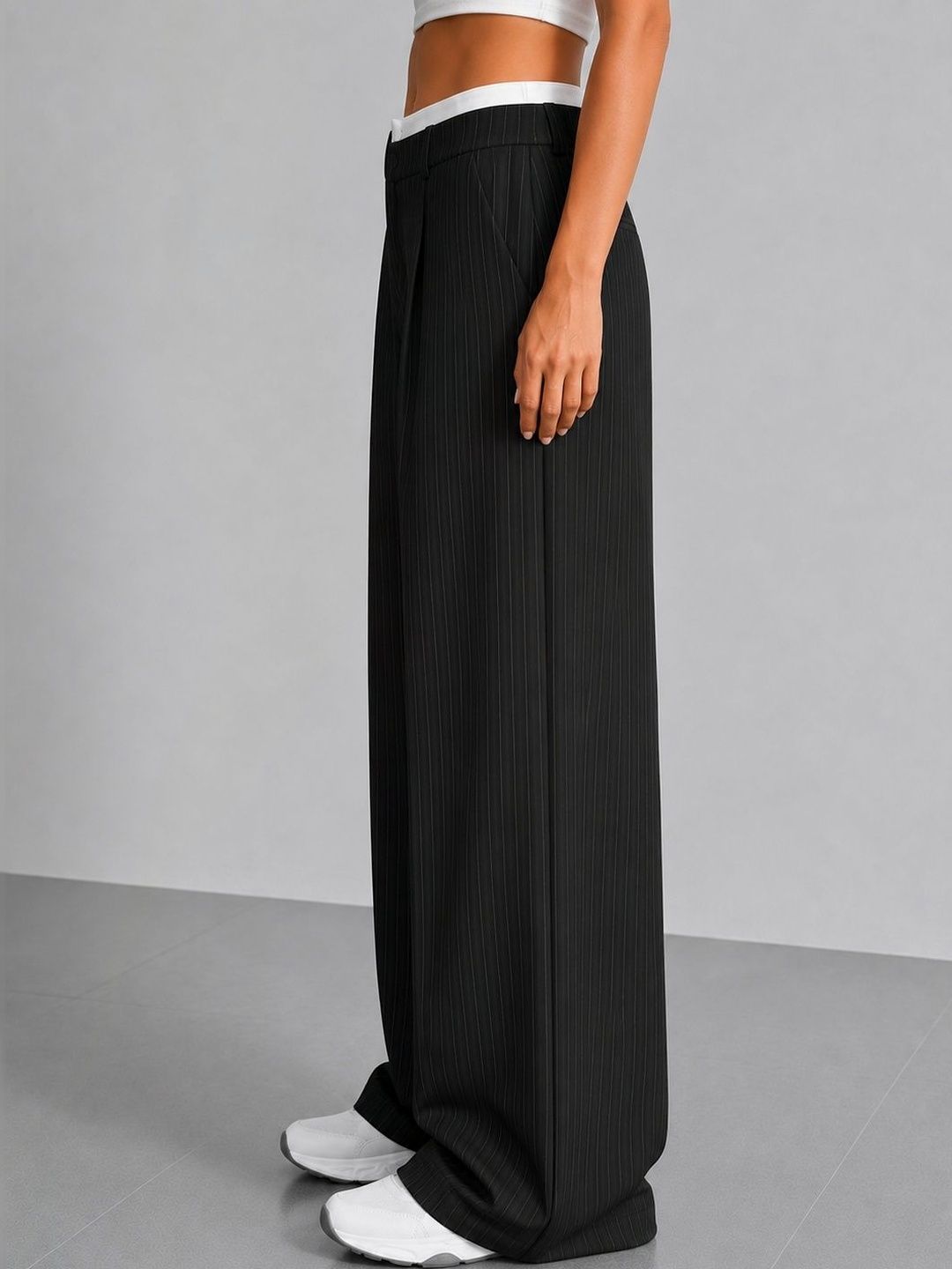 Women Relaxed High-Rise Wrinkle Free Pleated No Fly Trousers