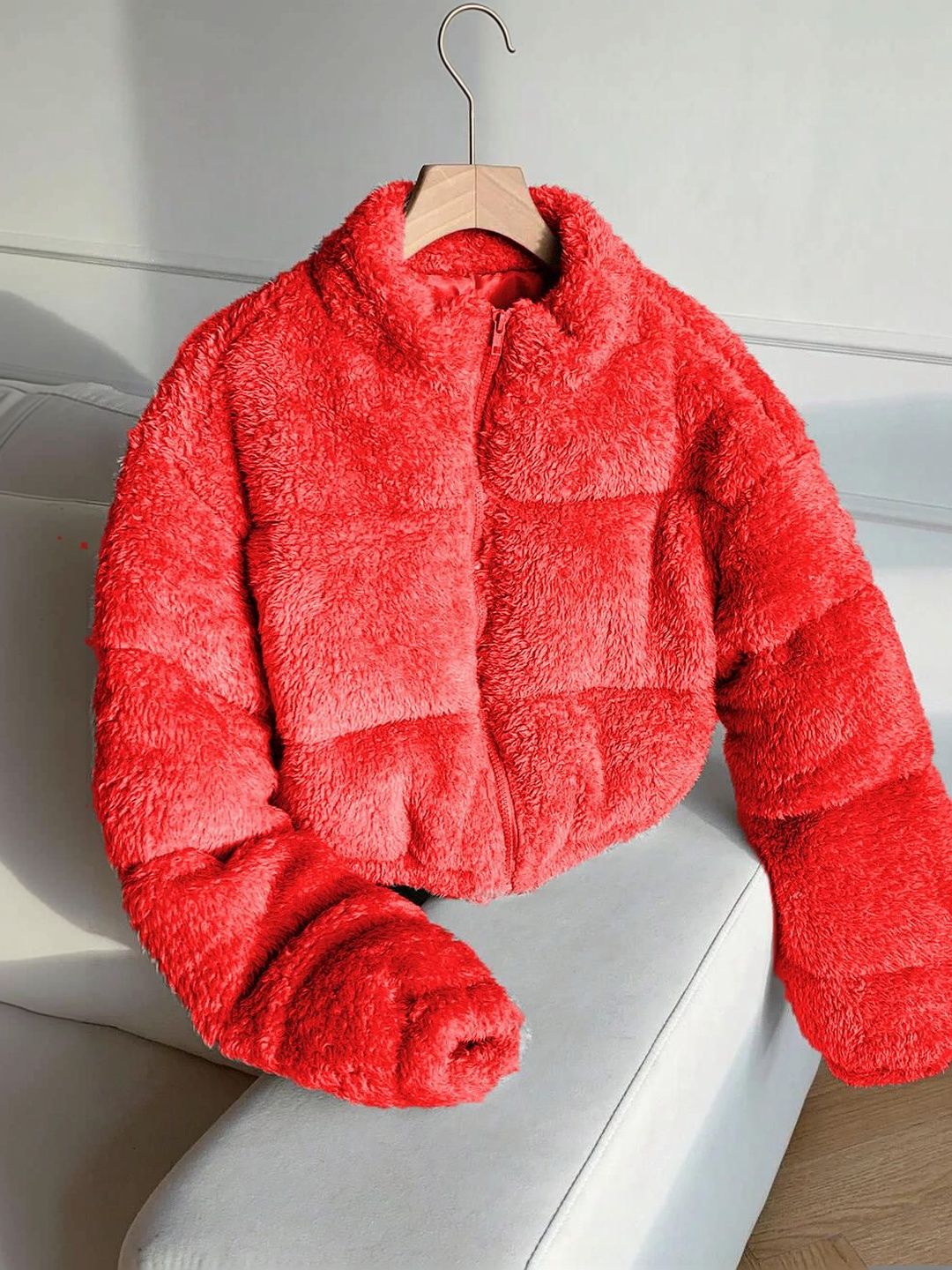 NOWI Women Woollen Lightweight Crop Puffer Jacket