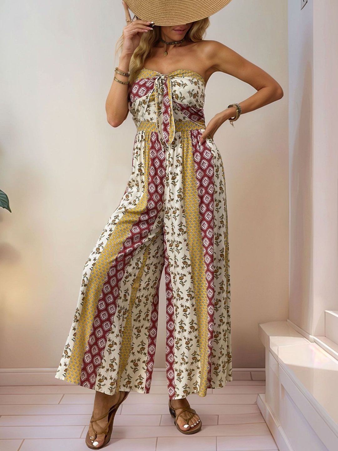 Strapless Printed Basic Jumpsuit