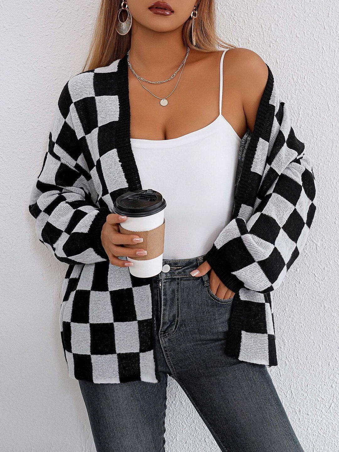 Women Checked Cardigan
