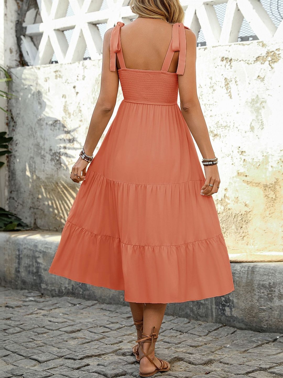 Orange Tribal Print Sleeveless Midi Dress