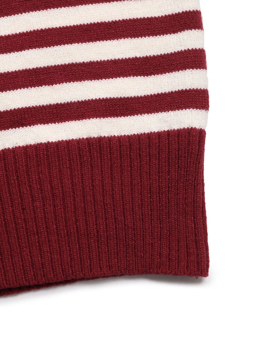 Women's Maroon Striped Pullover Blend Regular Fit