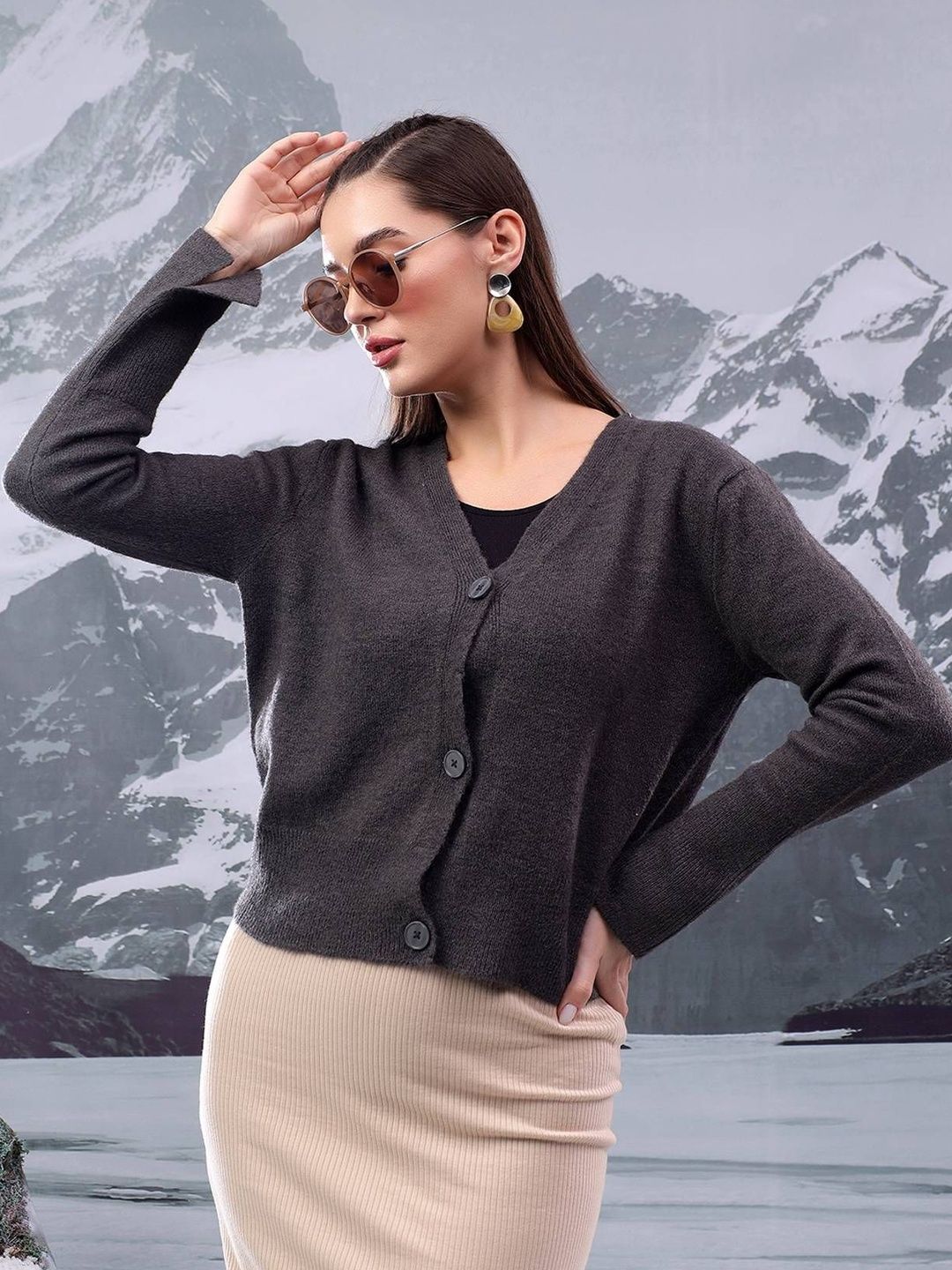 NOWI Women Woollen Crop Cardigan