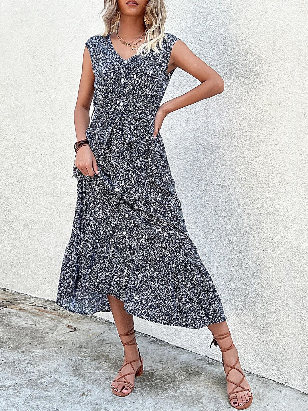 Floral Print Fit & Flare Midi Dress