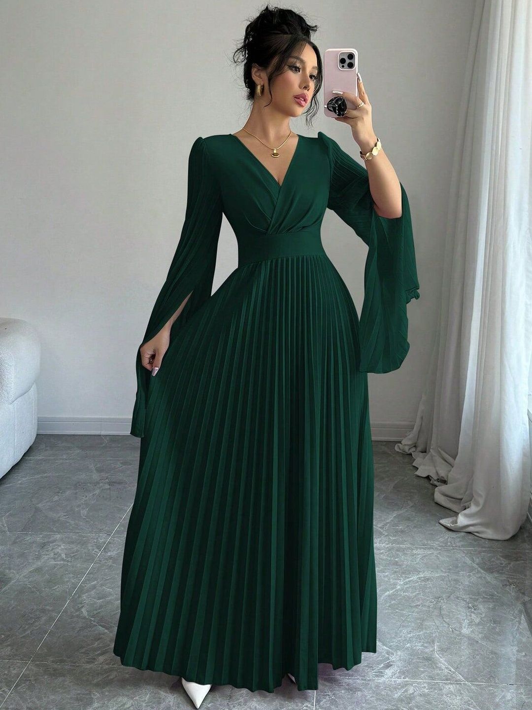 Flared Sleeve A-Line Maxi Dress