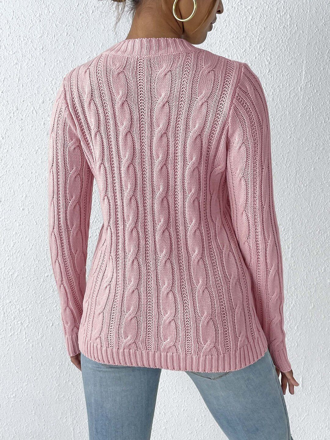 Women Cable Knit Pullover with Embellished Detail