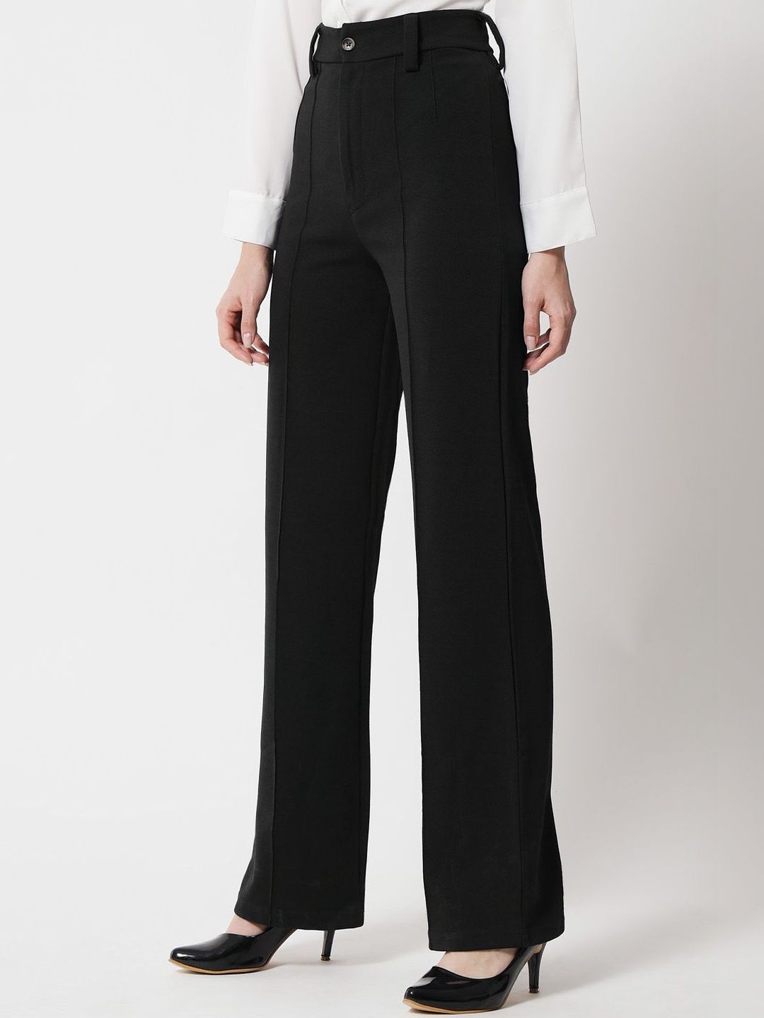 NOWI Women High-Rise Regular Fit Solid Formal Trousers