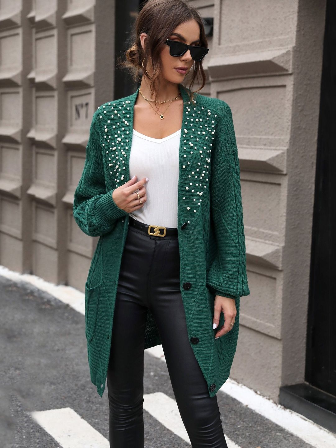 Women's Green Cardigan With Applique Detail