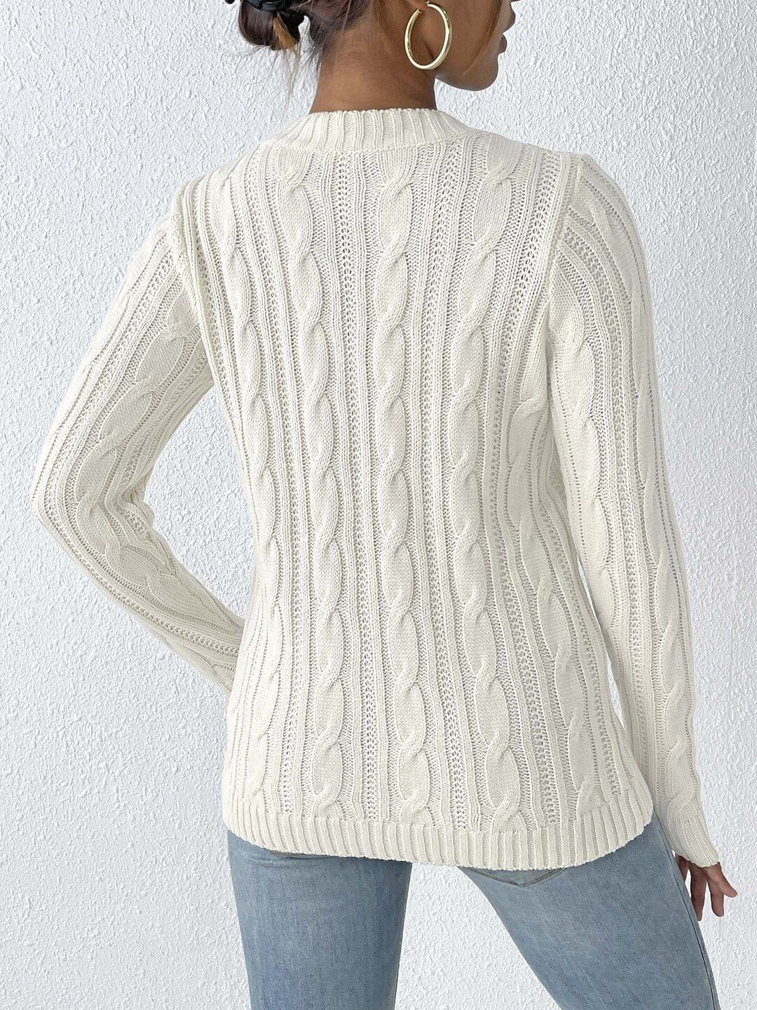 Women Cable Knit Pullover with Embroidered Detail