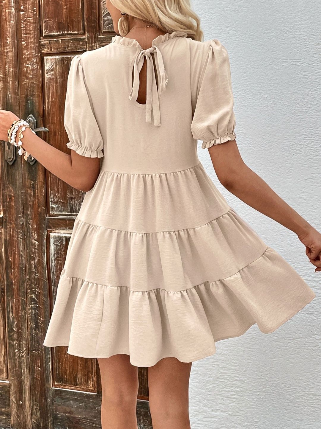 Puff Sleeve Ruffled Fit & Flare Dress