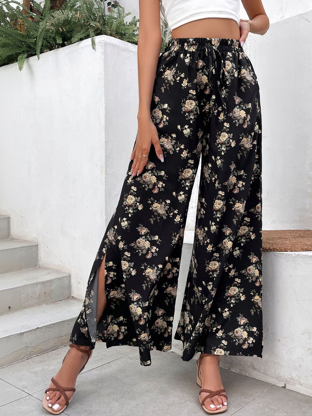 Women Floral Printed Non Iron Trousers