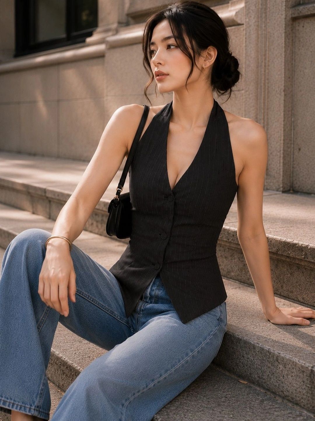 Striped Halter Neck Top