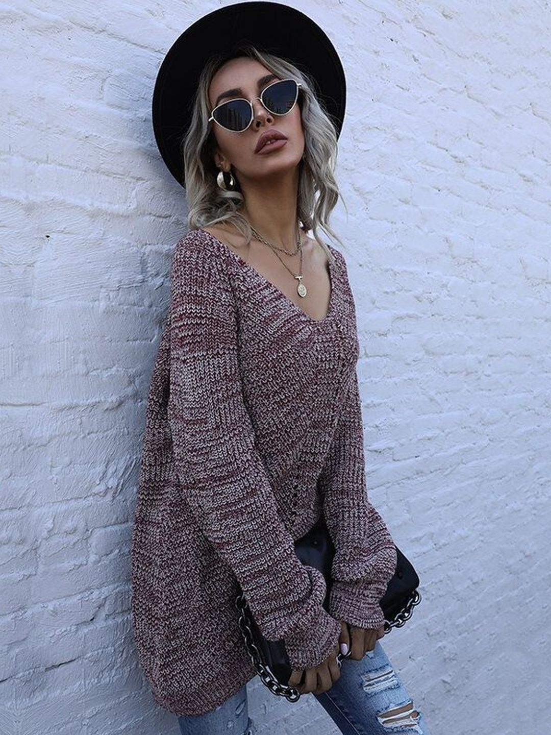 Women's Maroon Speckled Pullover