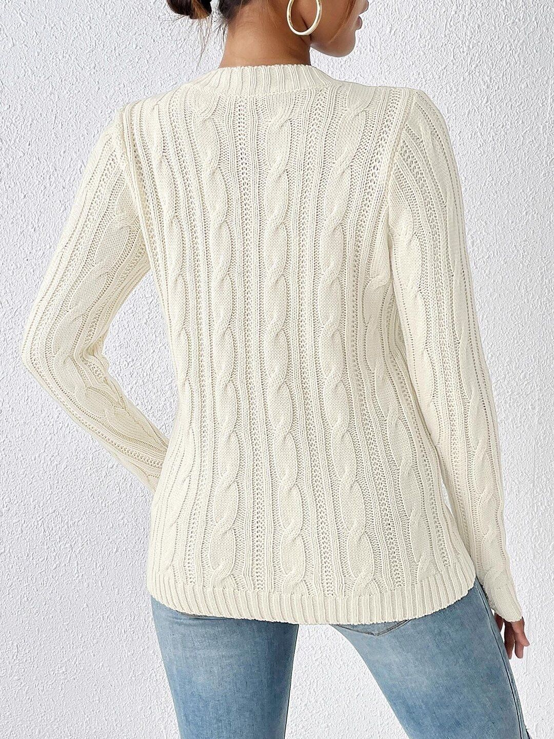 Women Cable Knit Colourblocked Pullover with Embroidered Detail