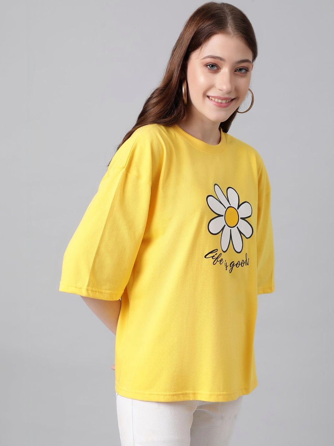 Women Printed Drop-Shoulder Sleeves T-shirt