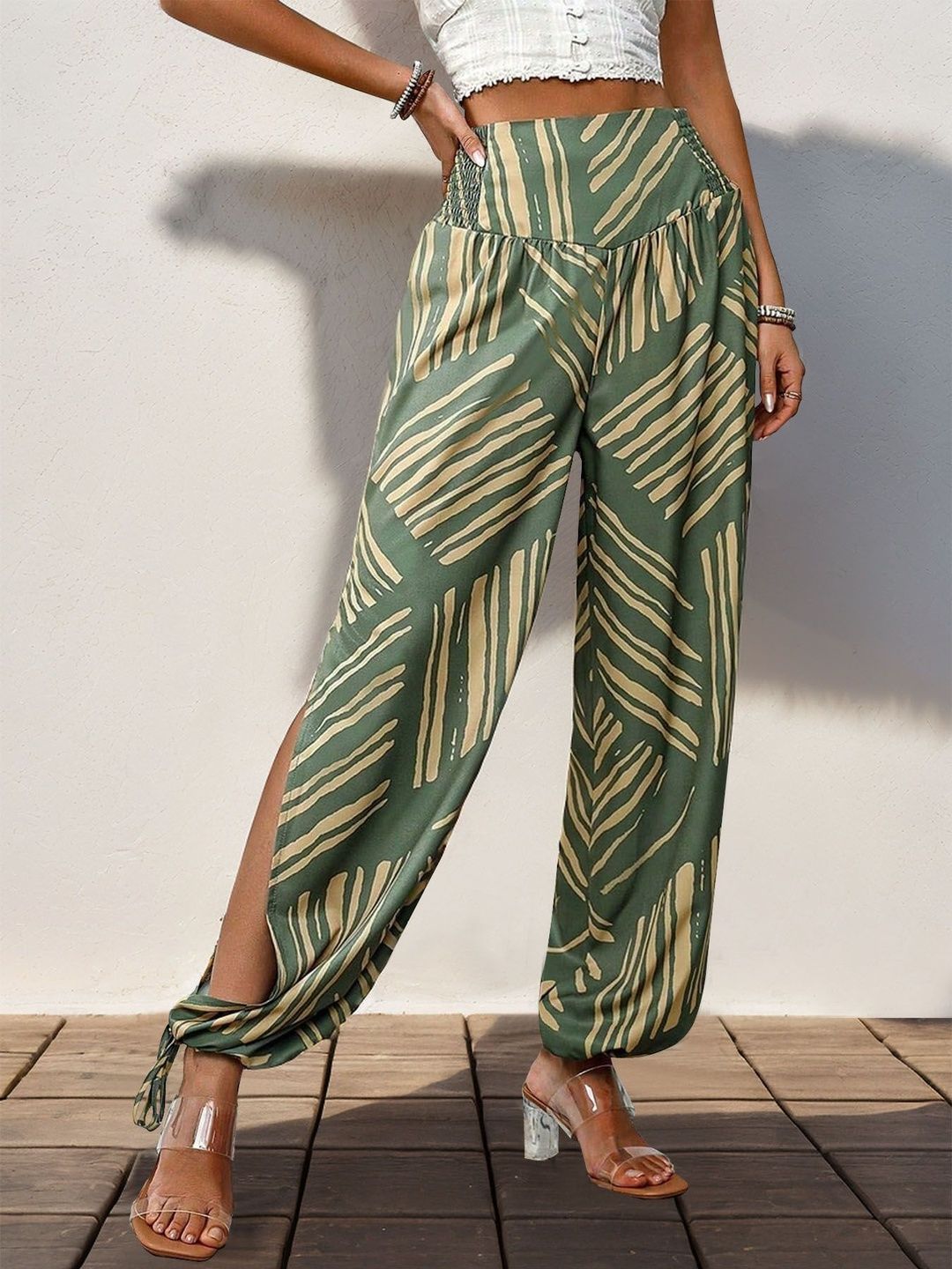 Women Printed Loose Fit Non Iron Trousers