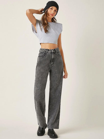 Women Straight Fit High-Rise Light Fade Stretchable Cotton Jeans