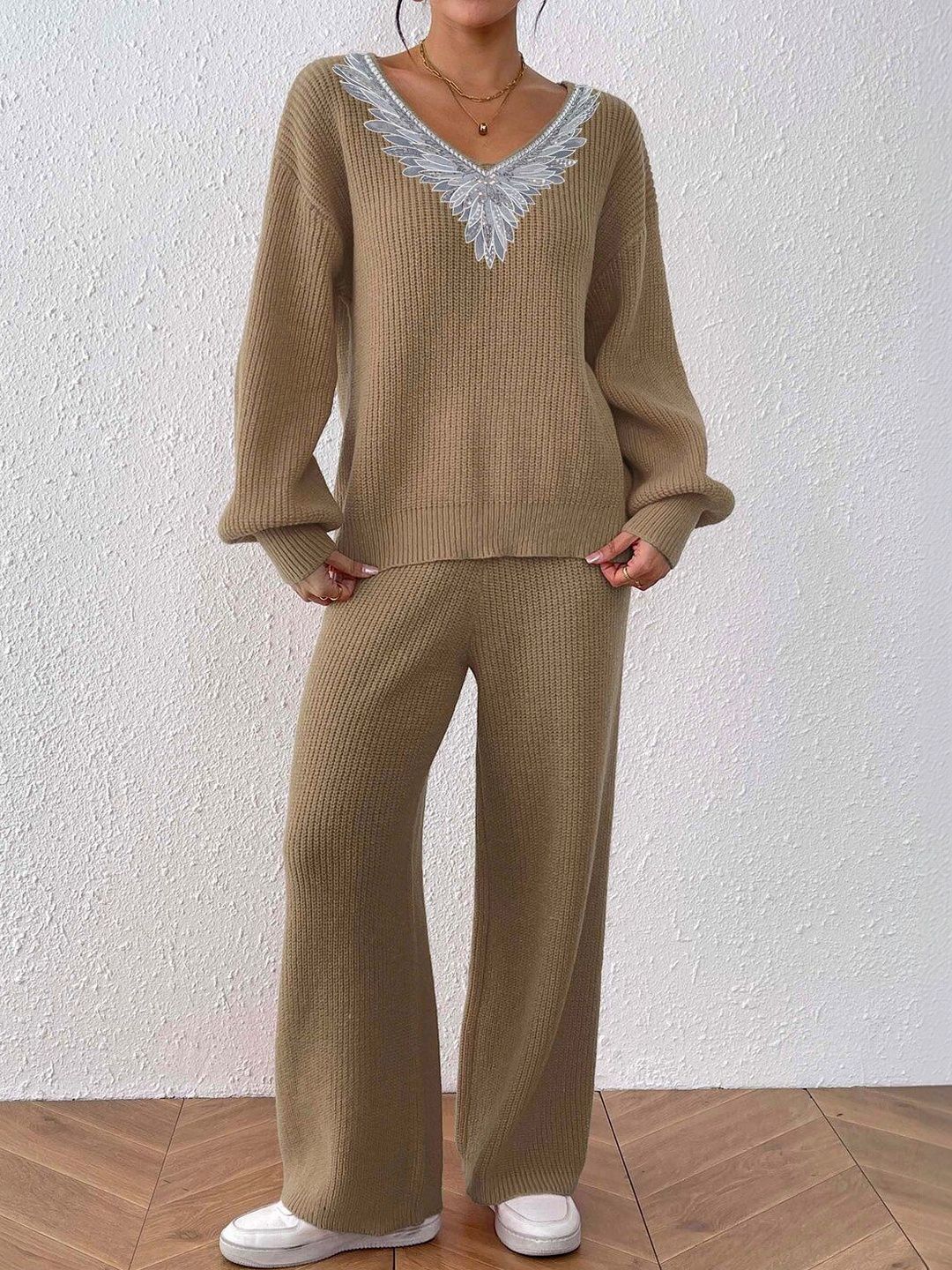 Knitted Embellished Sweater with Palazzos