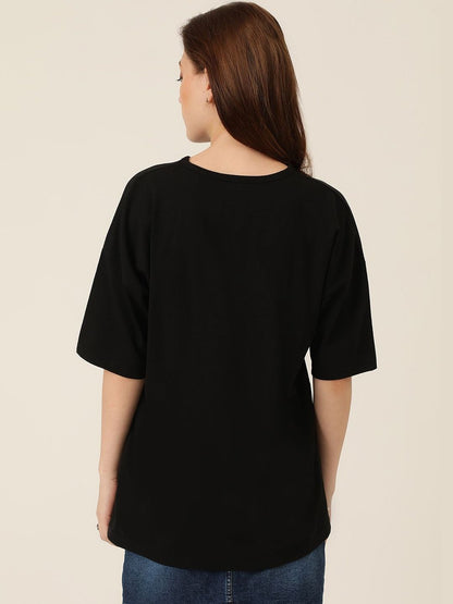 Women Floral Printed Drop-Shoulder Sleeves T-shirt