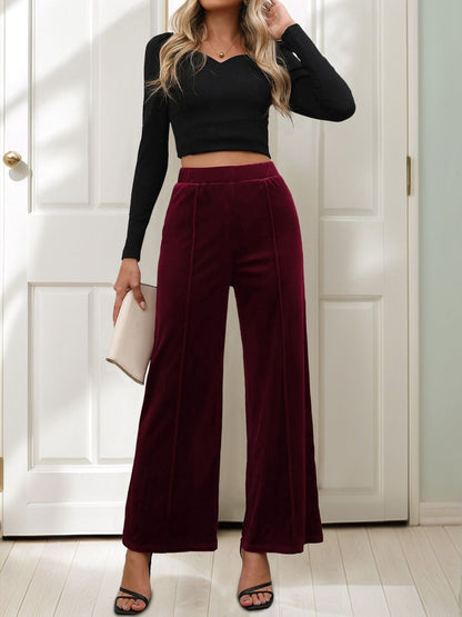 High-Rise Trousers in Maroon - Nowi Korean Fashion