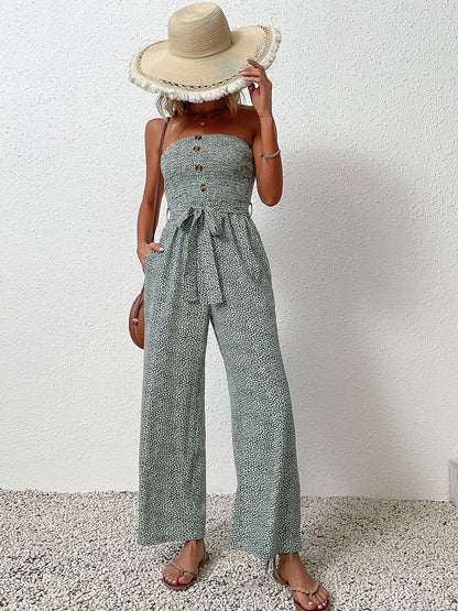 Off-Shoulder Printed Basic Jumpsuit