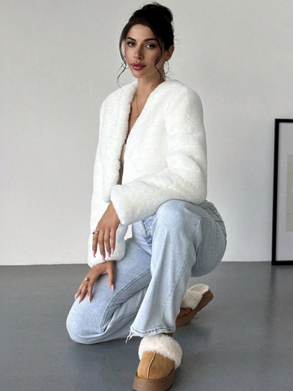 NOWI Women Woollen Lightweight Crop Open Front Jacket