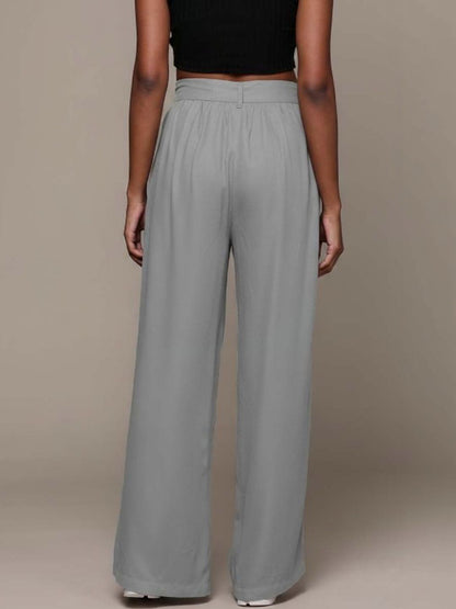 Women Straight Fit High-Rise Wrinkle Free Pleated Trousers