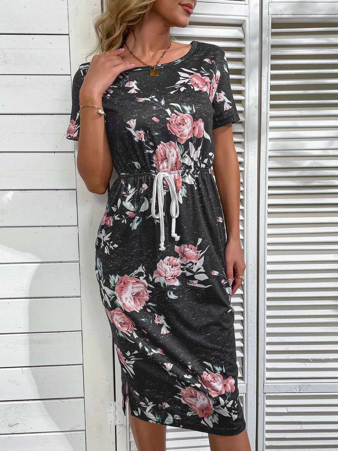 Floral Print Sheath Midi Dress