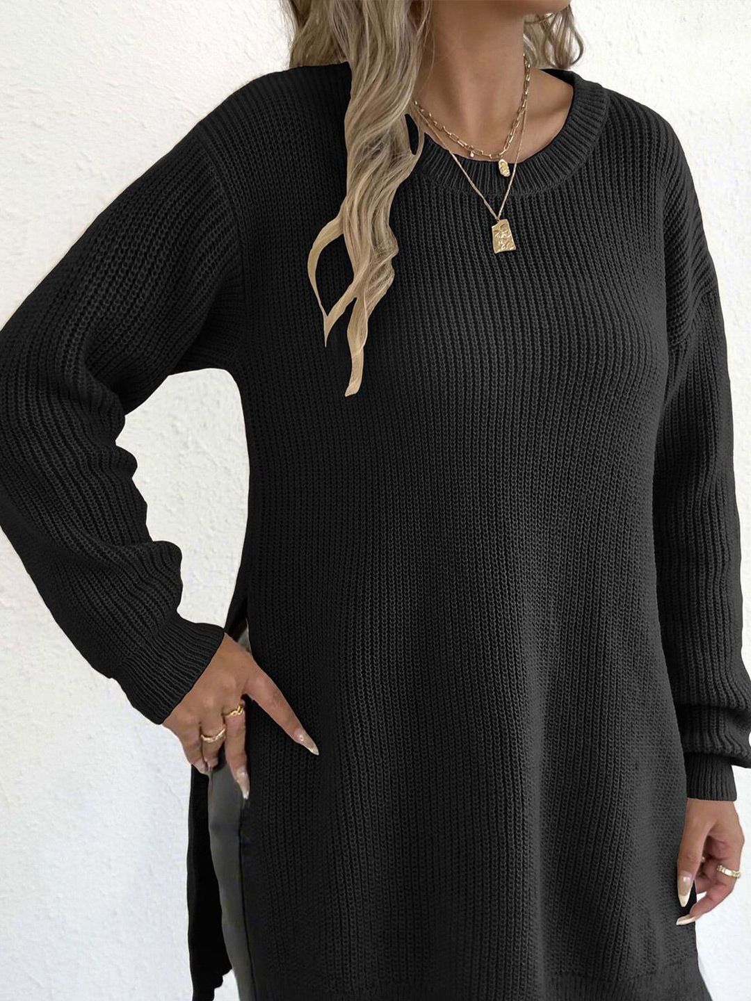 Women Ribbed Longline Pullover