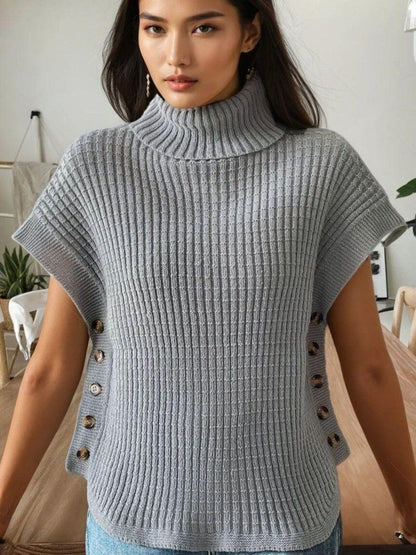 Ribbed Pullover in Grey acrylic Sleeveless - Nowi Korean Fashion
