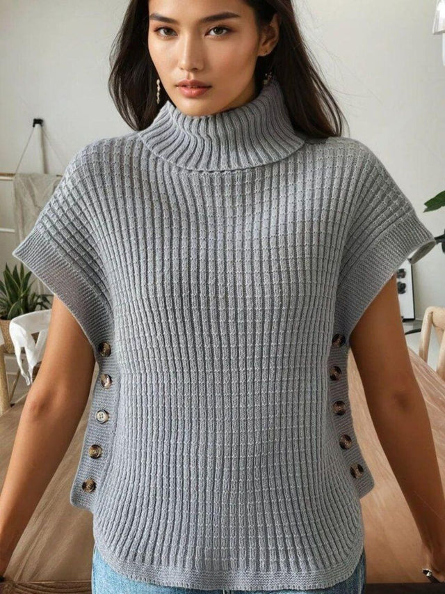 Ribbed Pullover in Grey acrylic Sleeveless - Nowi Korean Fashion