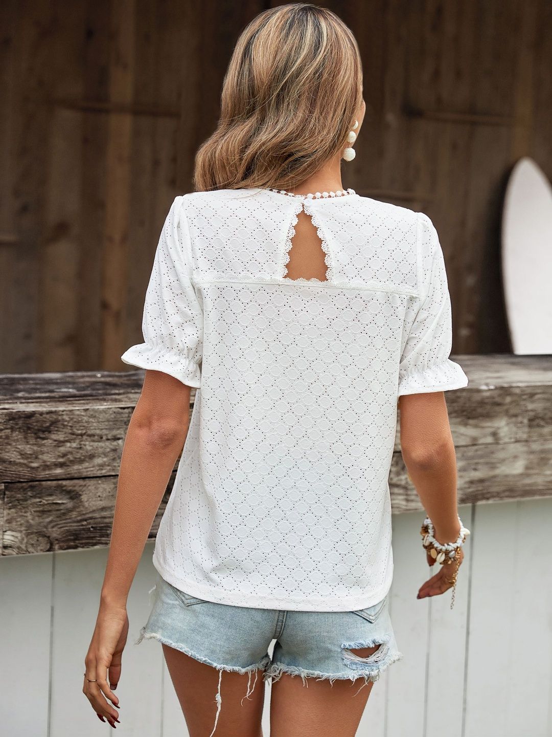 Puff Sleeve Ruffles Cotton Top