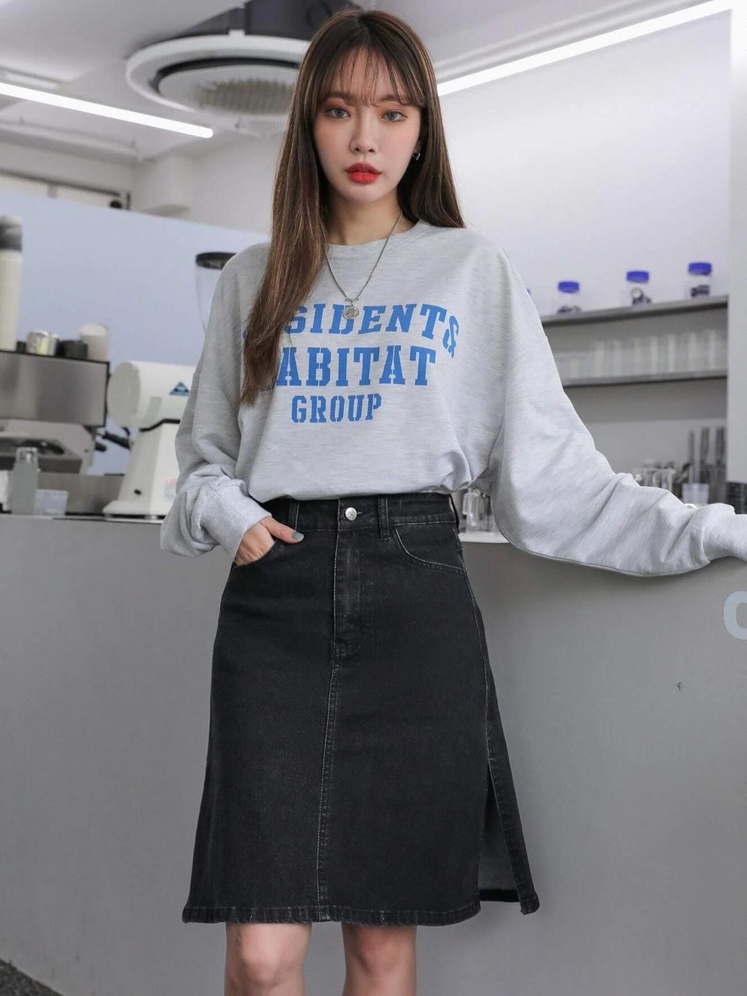 NOWI Women Charcoal Black Knee Length A-Line Skirt