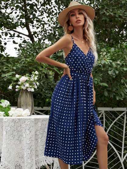 Polka Dot Print Fit & Flare Midi Dress