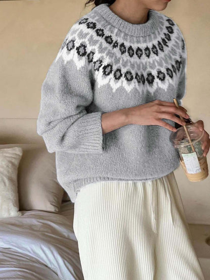 Fair Isle Pullover in Grey acrylic - Nowi Korean Fashion
