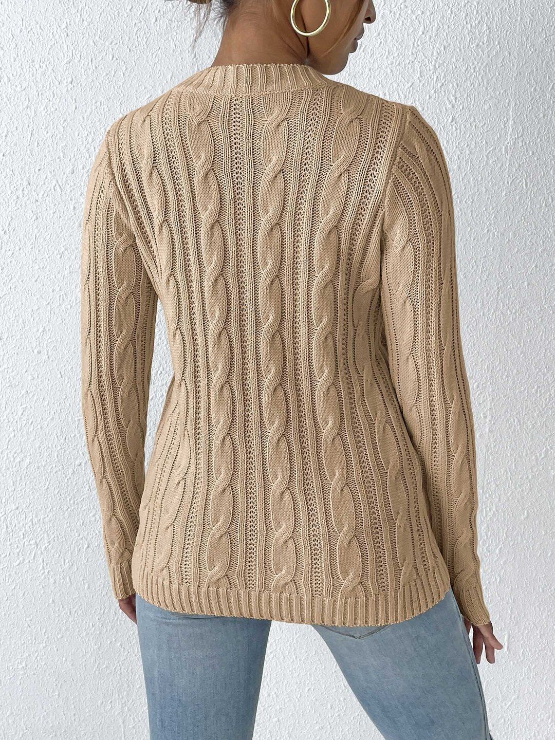 Women Cable Knit Pullover with Embroidered Detail